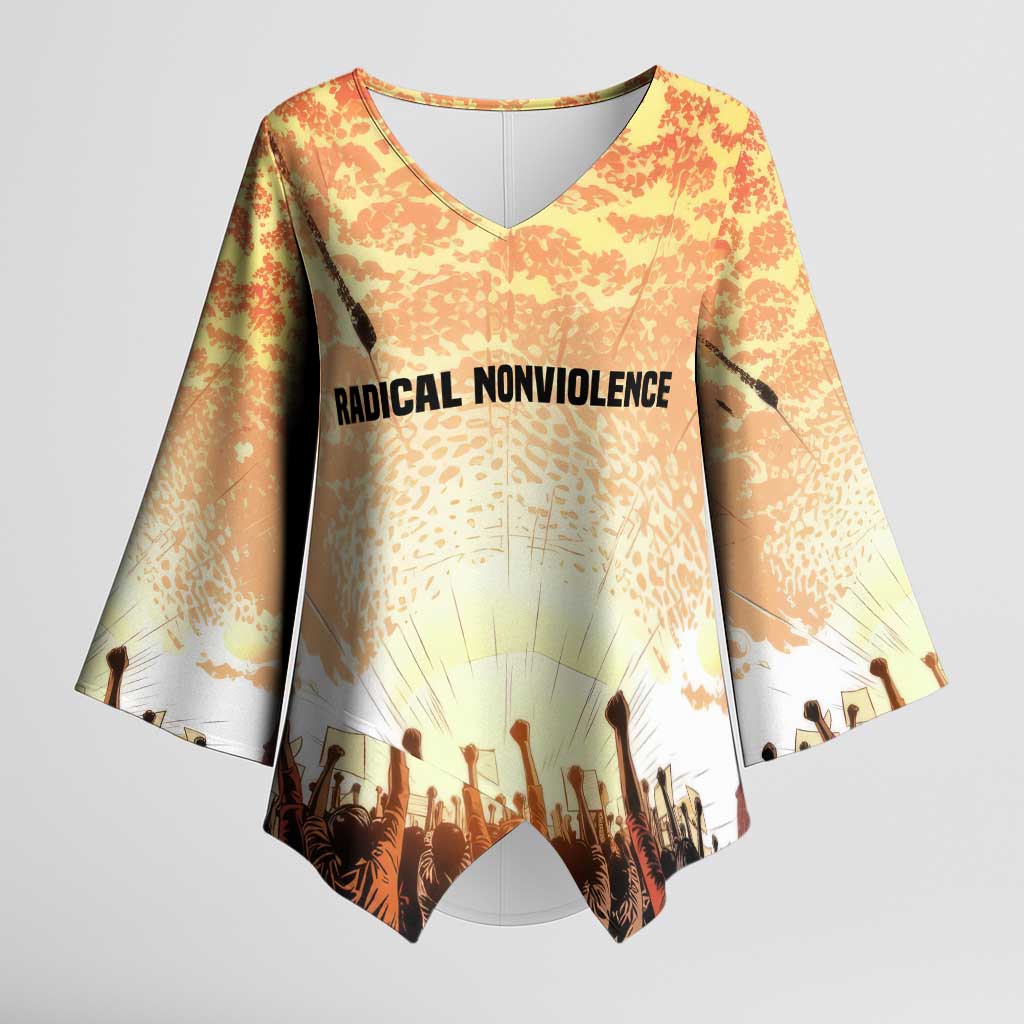 Bayard Rustin Kimono Sleeve Blouse with Radical Nonviolence Design Protest Crowd and Courage Civil Rights Tribute - Wonder Print Shop