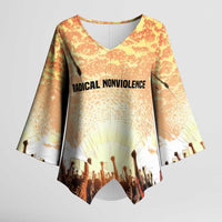 Bayard Rustin Kimono Sleeve Blouse with Radical Nonviolence Design Protest Crowd and Courage Civil Rights Tribute - Wonder Print Shop