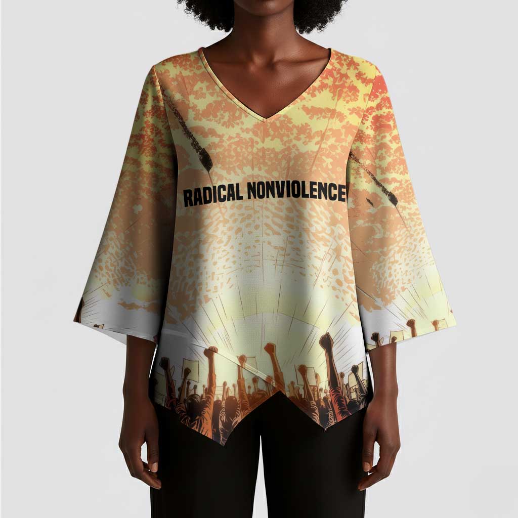 Bayard Rustin Kimono Sleeve Blouse with Radical Nonviolence Design Protest Crowd and Courage Civil Rights Tribute - Wonder Print Shop