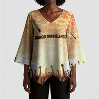 Bayard Rustin Kimono Sleeve Blouse with Radical Nonviolence Design Protest Crowd and Courage Civil Rights Tribute - Wonder Print Shop