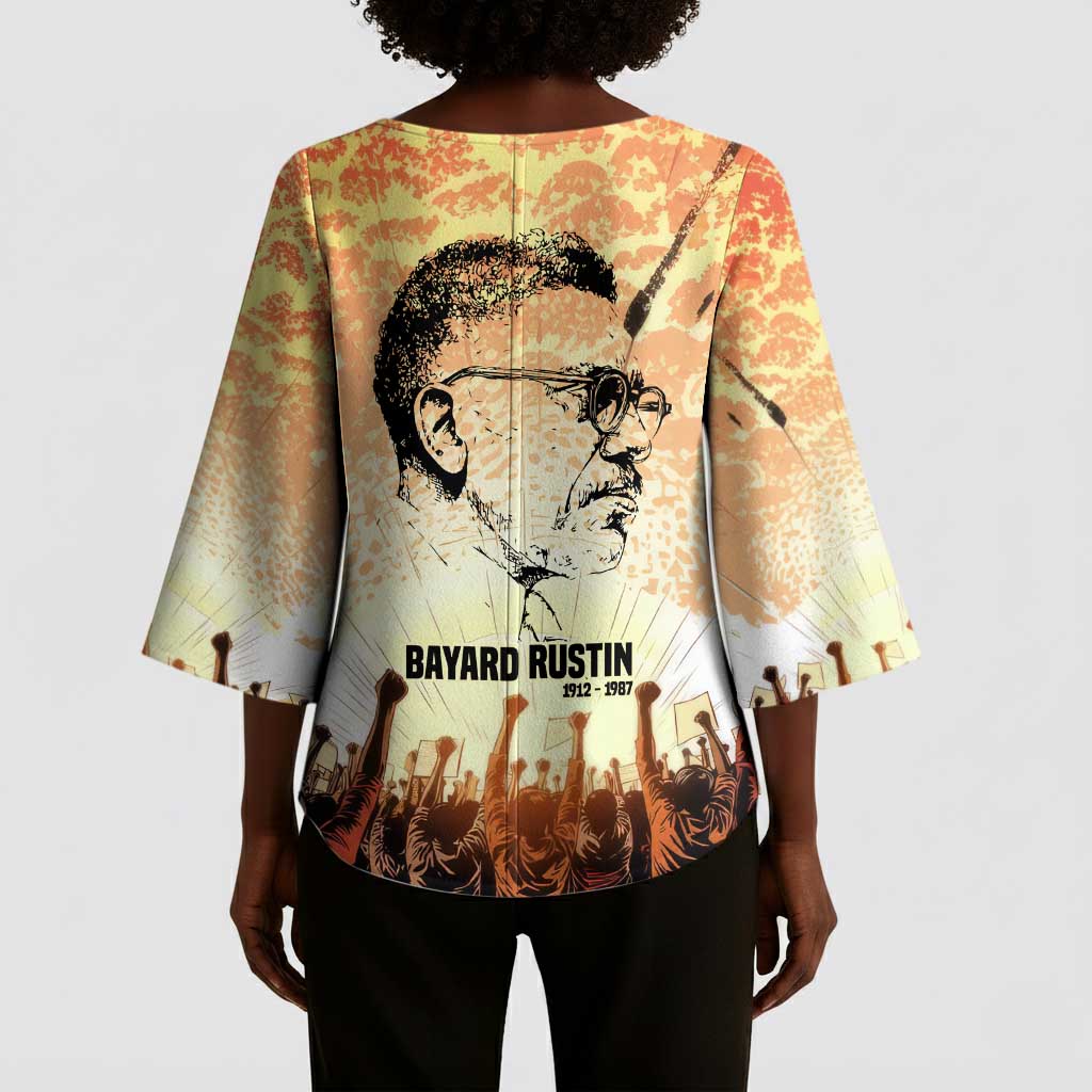 Bayard Rustin Kimono Sleeve Blouse with Radical Nonviolence Design Protest Crowd and Courage Civil Rights Tribute - Wonder Print Shop