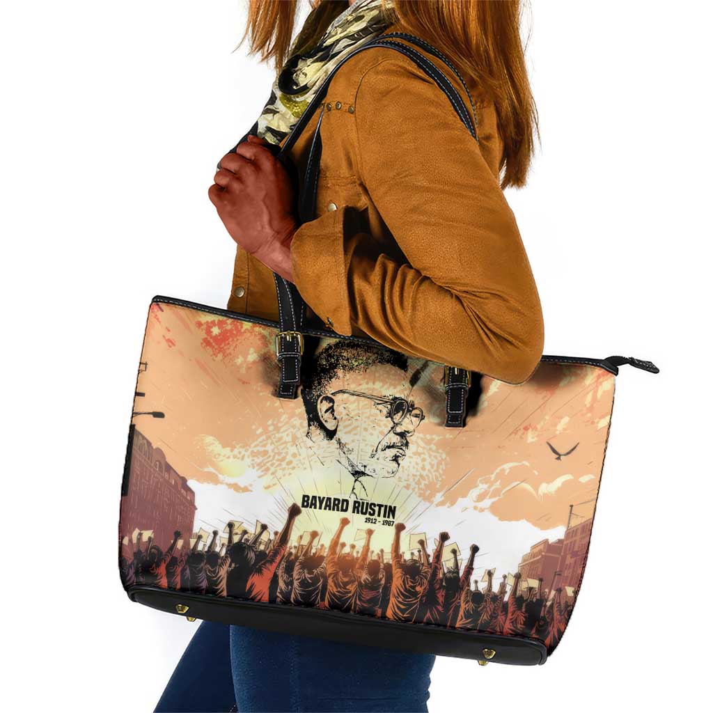 Bayard Rustin Leather Tote Bag with Radical Nonviolence Design Protest Crowd and Courage Civil Rights Tribute - Wonder Print Shop