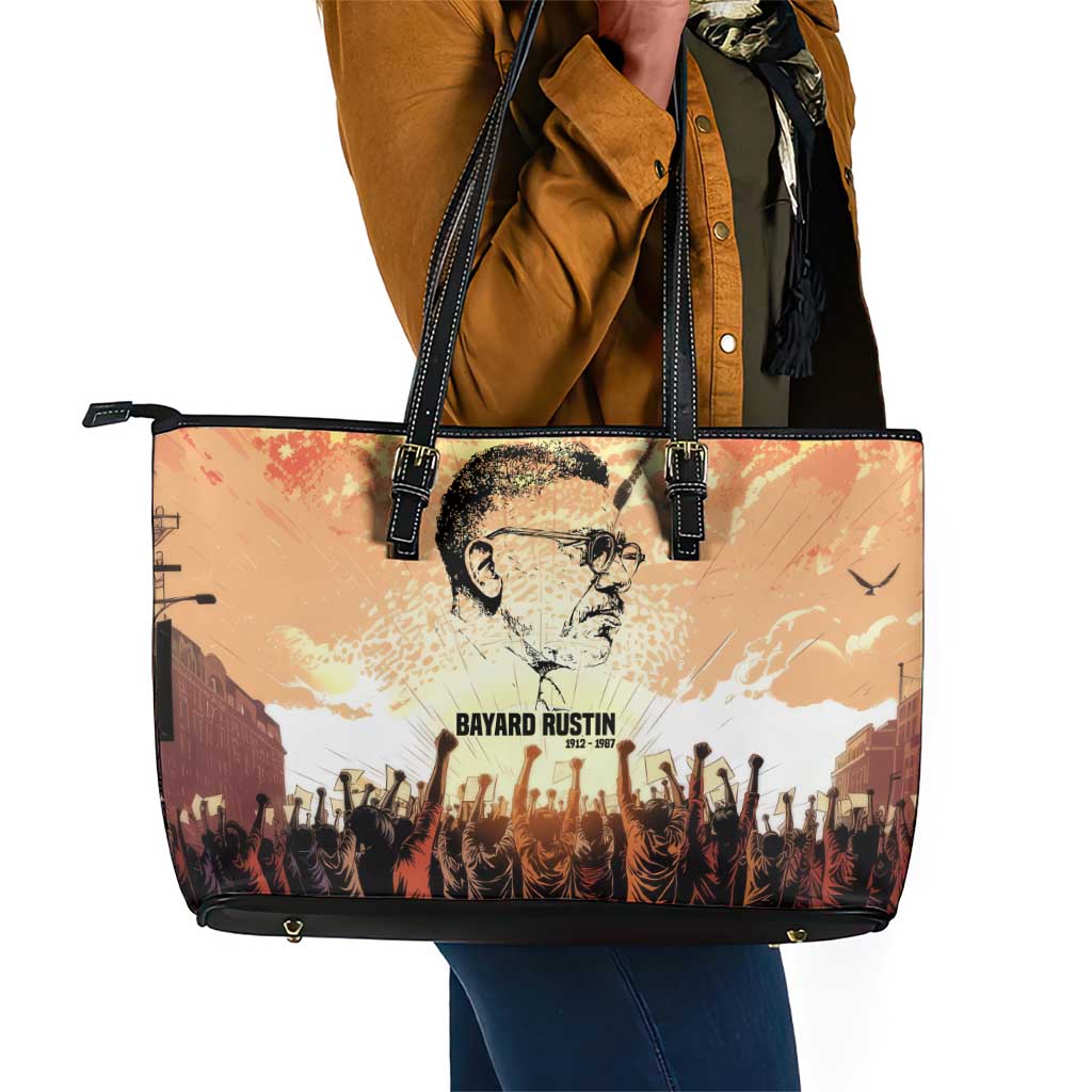 Bayard Rustin Leather Tote Bag with Radical Nonviolence Design Protest Crowd and Courage Civil Rights Tribute - Wonder Print Shop