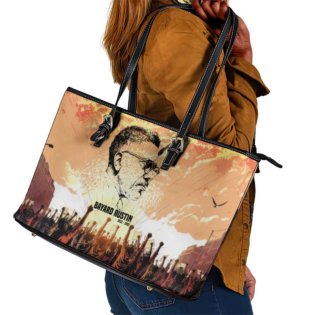 Bayard Rustin Leather Tote Bag with Radical Nonviolence Design Protest Crowd and Courage Civil Rights Tribute - Wonder Print Shop