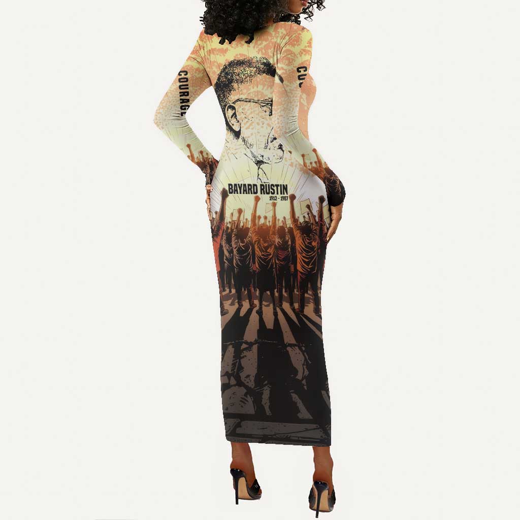 Bayard Rustin Long Sleeve Bodycon Dress with Radical Nonviolence Design Protest Crowd and Courage Civil Rights Tribute - Wonder Print Shop