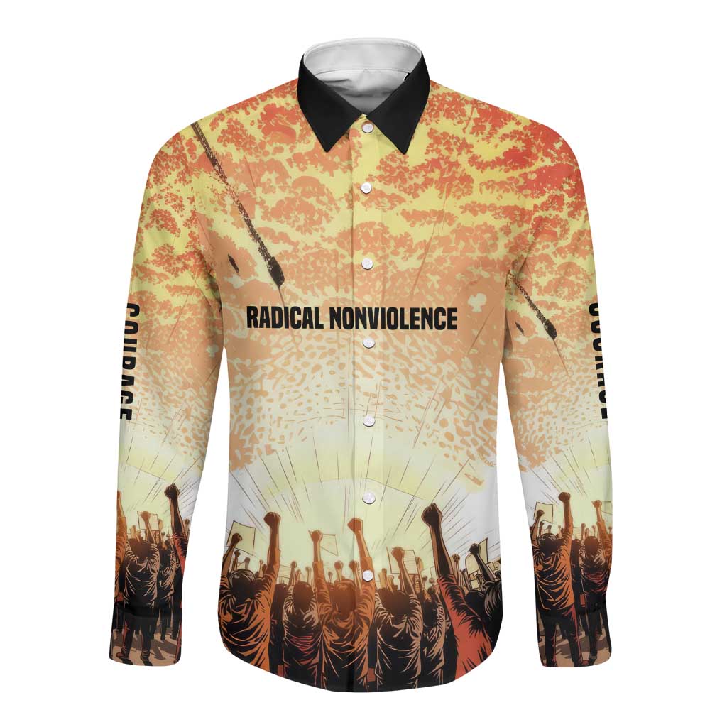 Bayard Rustin Long Sleeve Button Shirt with Radical Nonviolence Design Protest Crowd and Courage Civil Rights Tribute - Wonder Print Shop