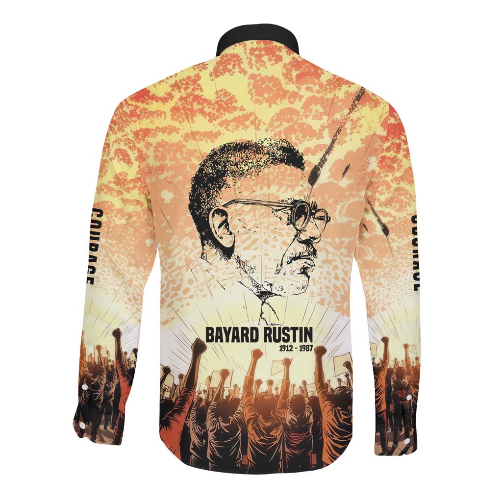 Bayard Rustin Long Sleeve Button Shirt with Radical Nonviolence Design Protest Crowd and Courage Civil Rights Tribute - Wonder Print Shop