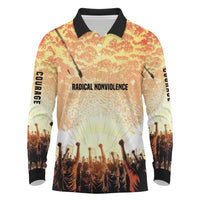Bayard Rustin Long Sleeve Polo Shirt with Radical Nonviolence Design Protest Crowd and Courage Civil Rights Tribute - Wonder Print Shop