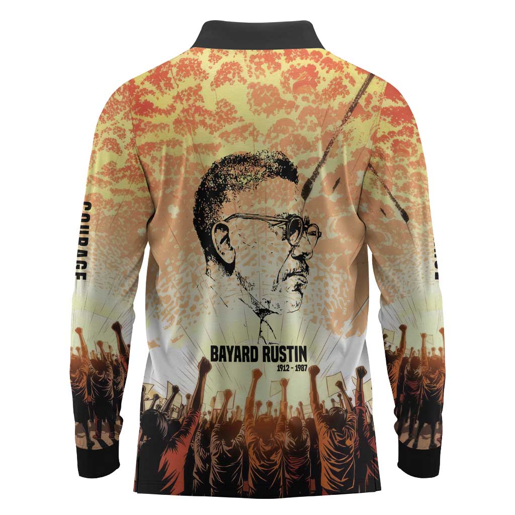 Bayard Rustin Long Sleeve Polo Shirt with Radical Nonviolence Design Protest Crowd and Courage Civil Rights Tribute - Wonder Print Shop