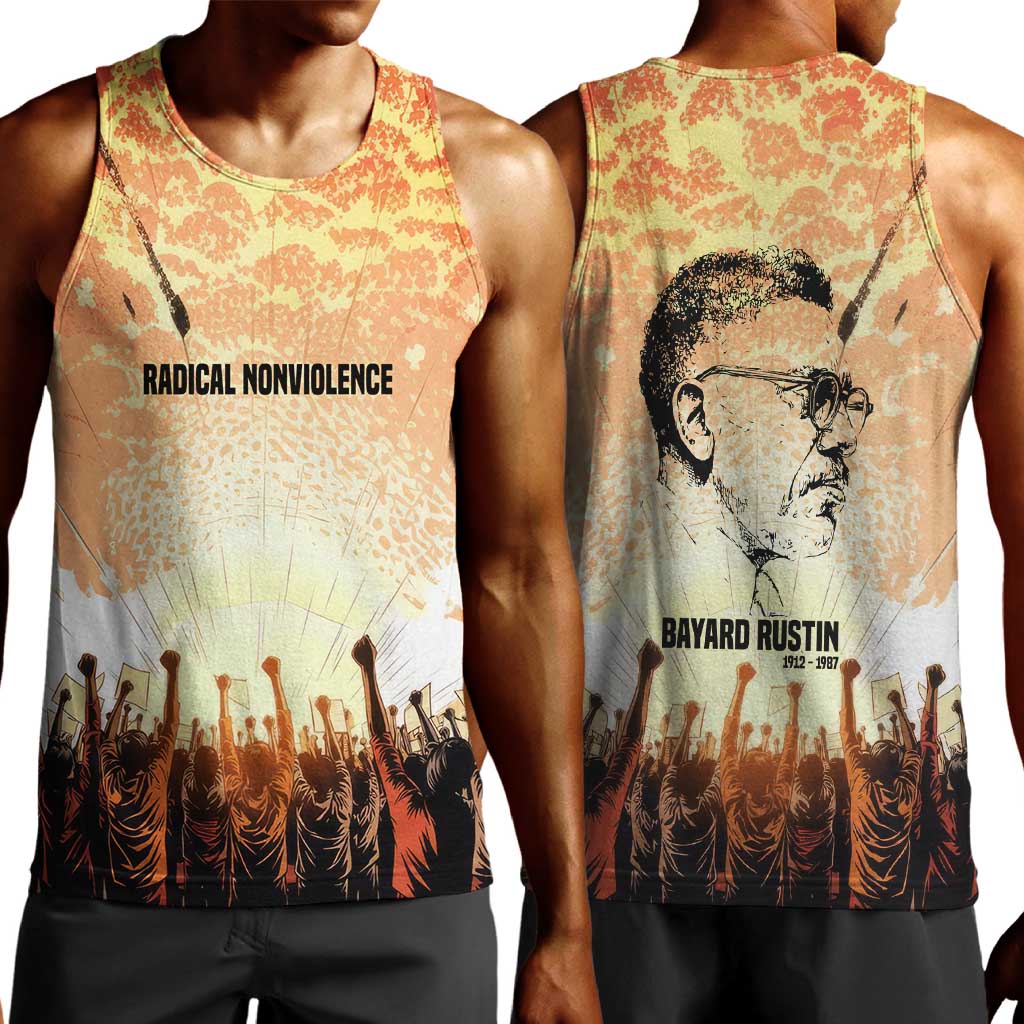 Bayard Rustin Men Tank Top with Radical Nonviolence Design Protest Crowd and Courage Civil Rights Tribute - Wonder Print Shop