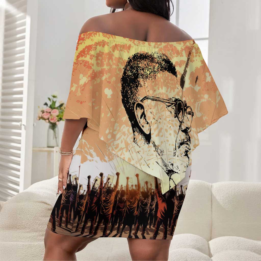 Bayard Rustin Off Shoulder Short Dress with Radical Nonviolence Design Protest Crowd and Courage Civil Rights Tribute - Wonder Print Shop