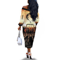 Bayard Rustin Off The Shoulder Long Sleeve Dress with Radical Nonviolence Design Protest Crowd and Courage Civil Rights Tribute - Wonder Print Shop