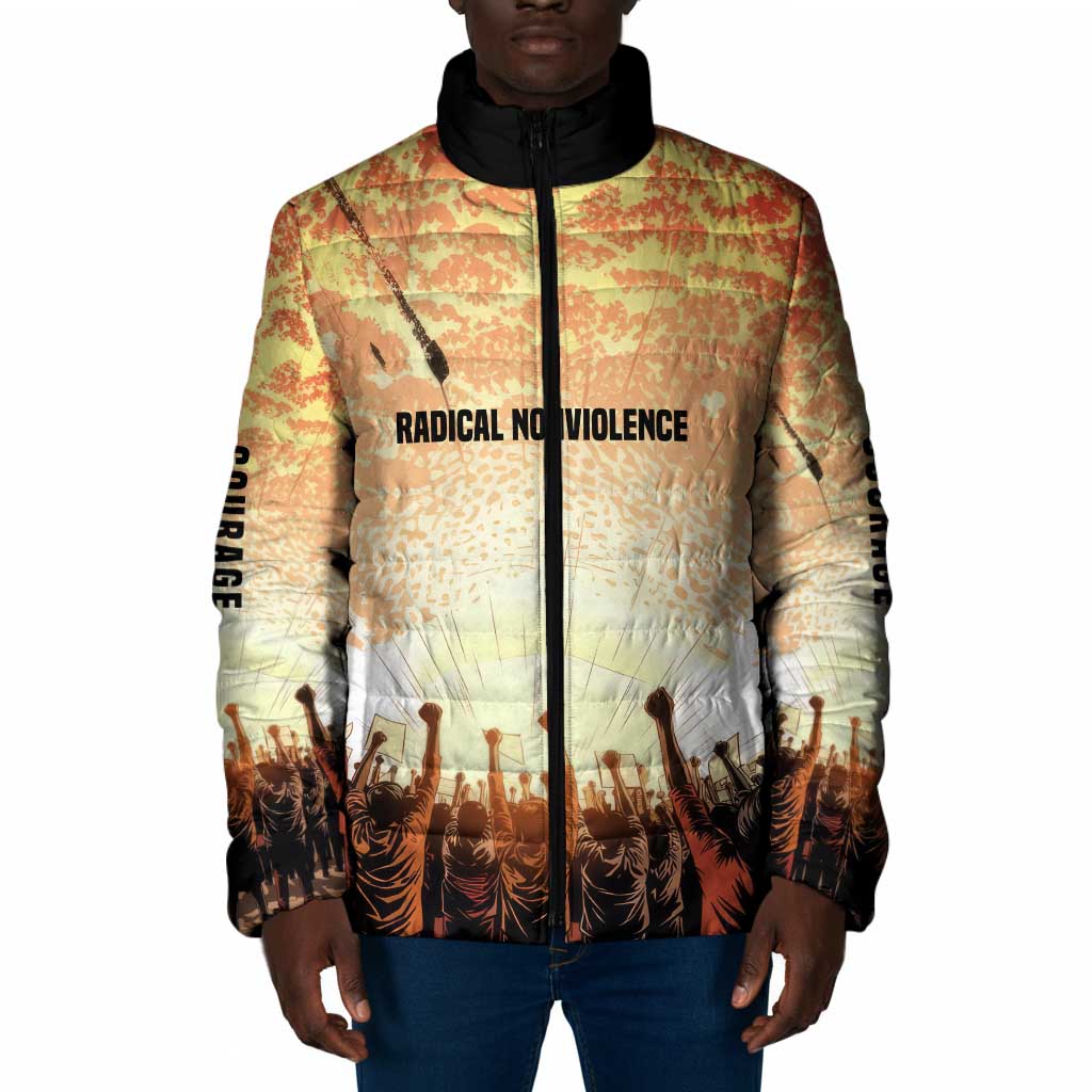 Bayard Rustin Padded Jacket with Radical Nonviolence Design Protest Crowd and Courage Civil Rights Tribute - Wonder Print Shop