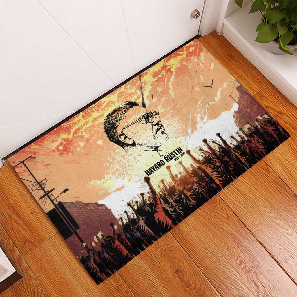 Bayard Rustin Rubber Doormat with Radical Nonviolence Design Protest Crowd and Courage Civil Rights Tribute - Wonder Print Shop