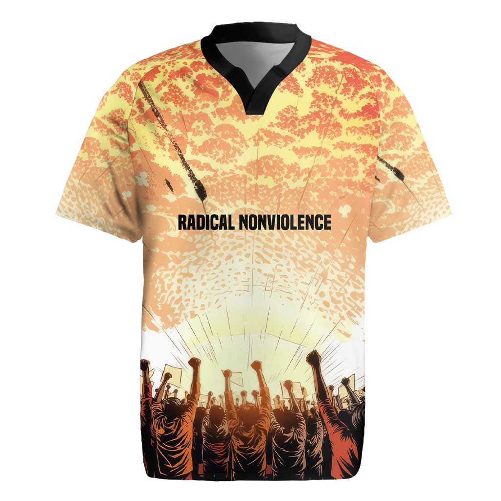 Bayard Rustin Rugby Jersey with Radical Nonviolence Design Protest Crowd and Courage Civil Rights Tribute - Wonder Print Shop