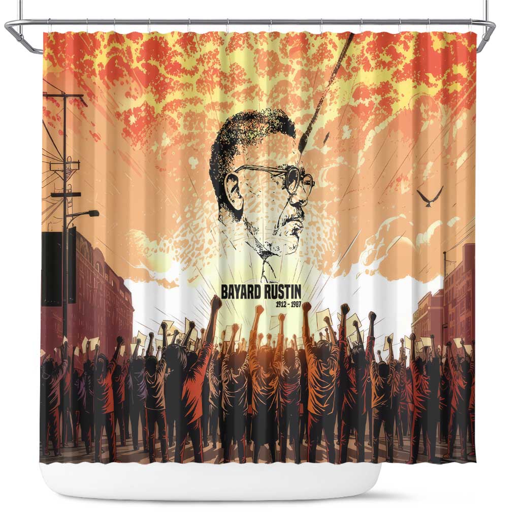 Bayard Rustin Shower Curtain with Radical Nonviolence Design Protest Crowd and Courage Civil Rights Tribute - Wonder Print Shop