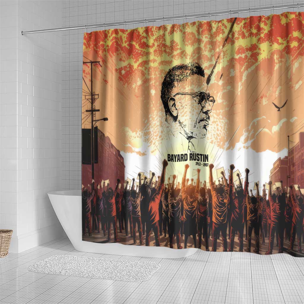 Bayard Rustin Shower Curtain with Radical Nonviolence Design Protest Crowd and Courage Civil Rights Tribute - Wonder Print Shop