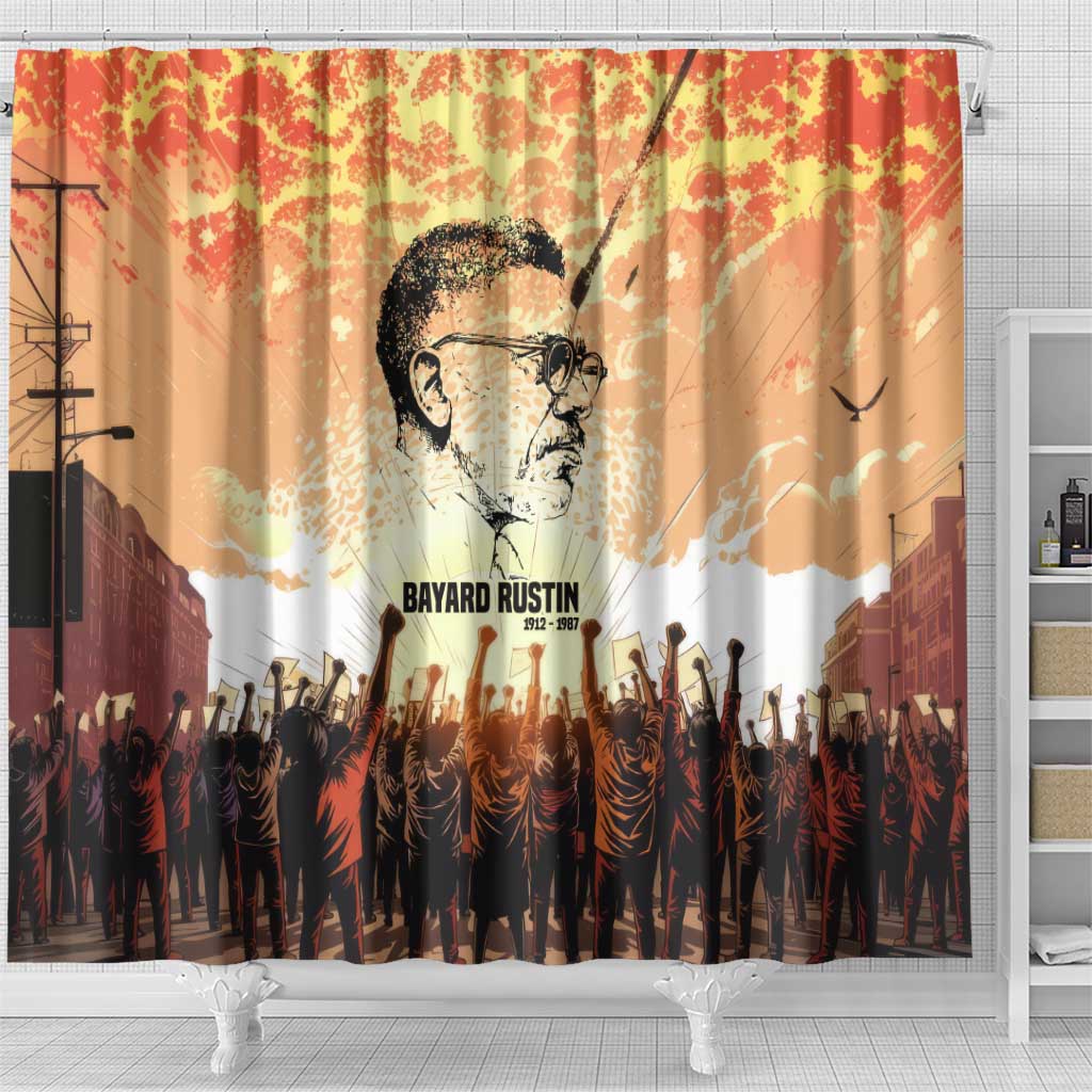 Bayard Rustin Shower Curtain with Radical Nonviolence Design Protest Crowd and Courage Civil Rights Tribute - Wonder Print Shop