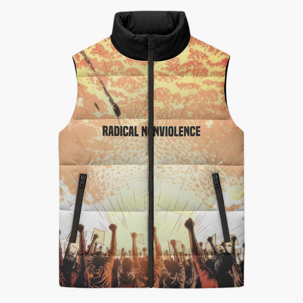 Bayard Rustin Sleeveless Puffer Jacket with Radical Nonviolence Design Protest Crowd and Courage Civil Rights Tribute - Wonder Print Shop