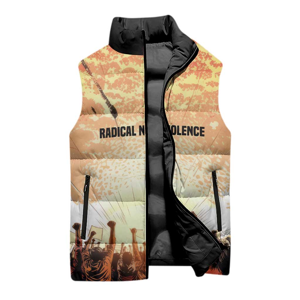 Bayard Rustin Sleeveless Puffer Jacket with Radical Nonviolence Design Protest Crowd and Courage Civil Rights Tribute - Wonder Print Shop