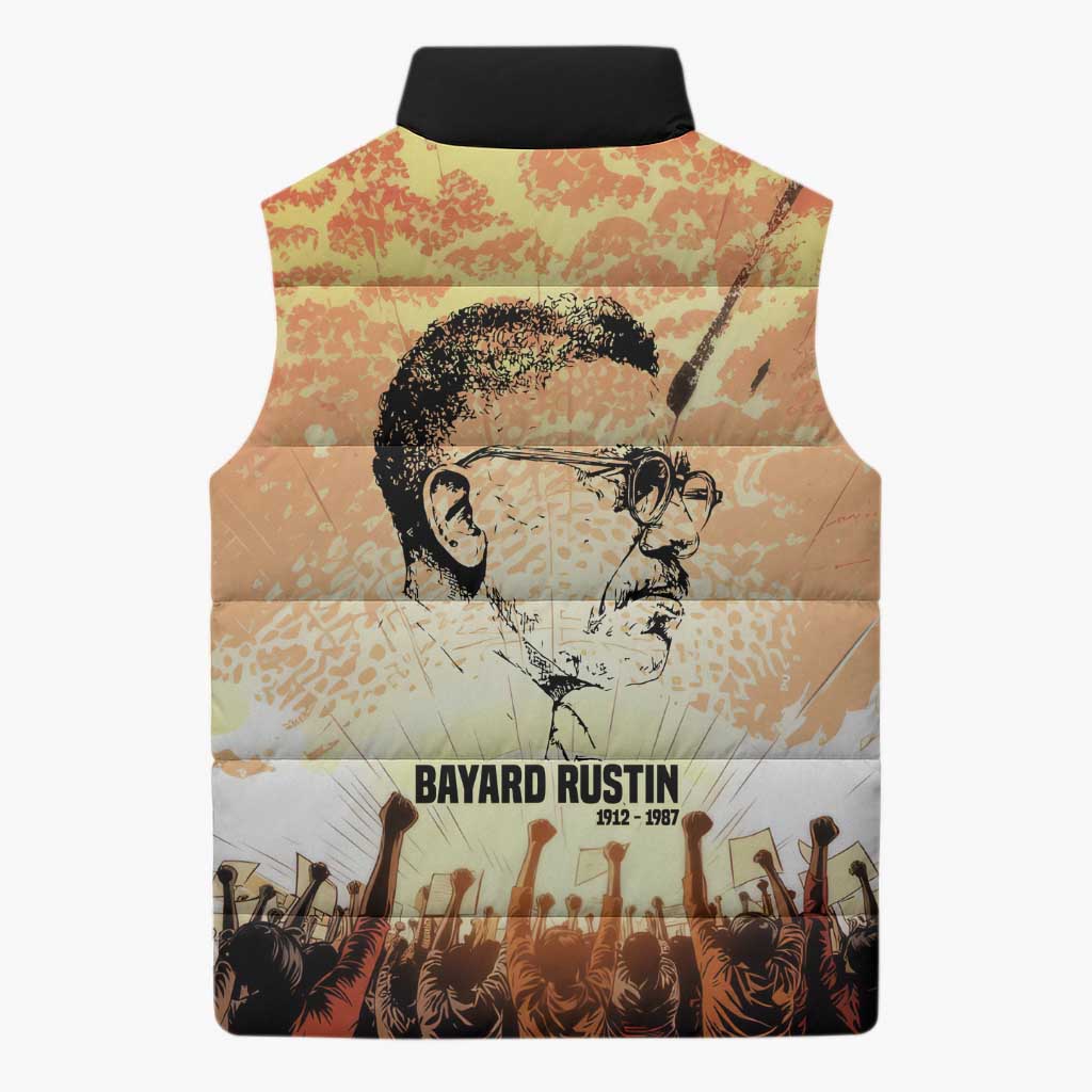 Bayard Rustin Sleeveless Puffer Jacket with Radical Nonviolence Design Protest Crowd and Courage Civil Rights Tribute - Wonder Print Shop