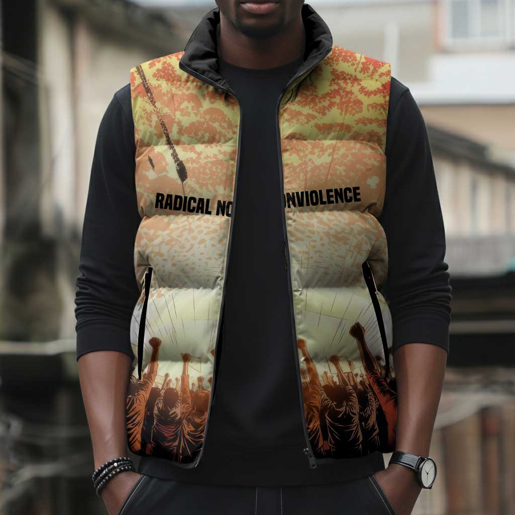 Bayard Rustin Sleeveless Puffer Jacket with Radical Nonviolence Design Protest Crowd and Courage Civil Rights Tribute - Wonder Print Shop