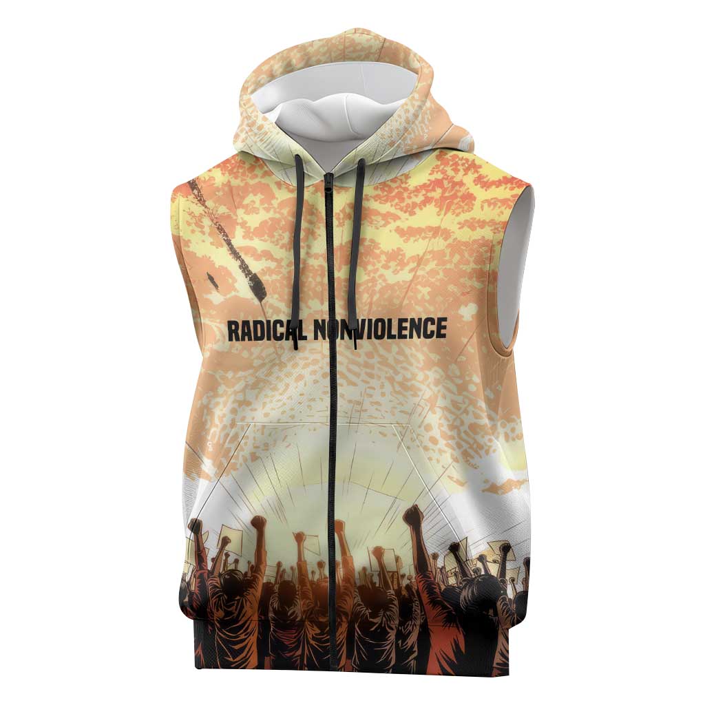 Bayard Rustin Sleeveless Zip Hoodie with Radical Nonviolence Design Protest Crowd and Courage Civil Rights Tribute - Wonder Print Shop