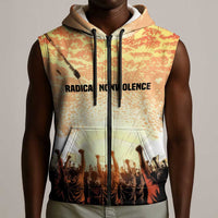 Bayard Rustin Sleeveless Zip Hoodie with Radical Nonviolence Design Protest Crowd and Courage Civil Rights Tribute - Wonder Print Shop