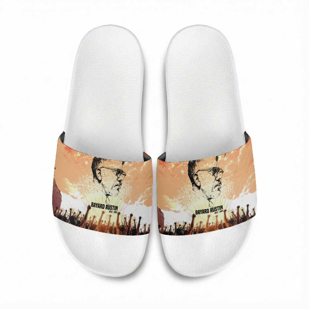 Bayard Rustin Slide Sandals with Radical Nonviolence Design Protest Crowd and Courage Civil Rights Tribute - Wonder Print Shop