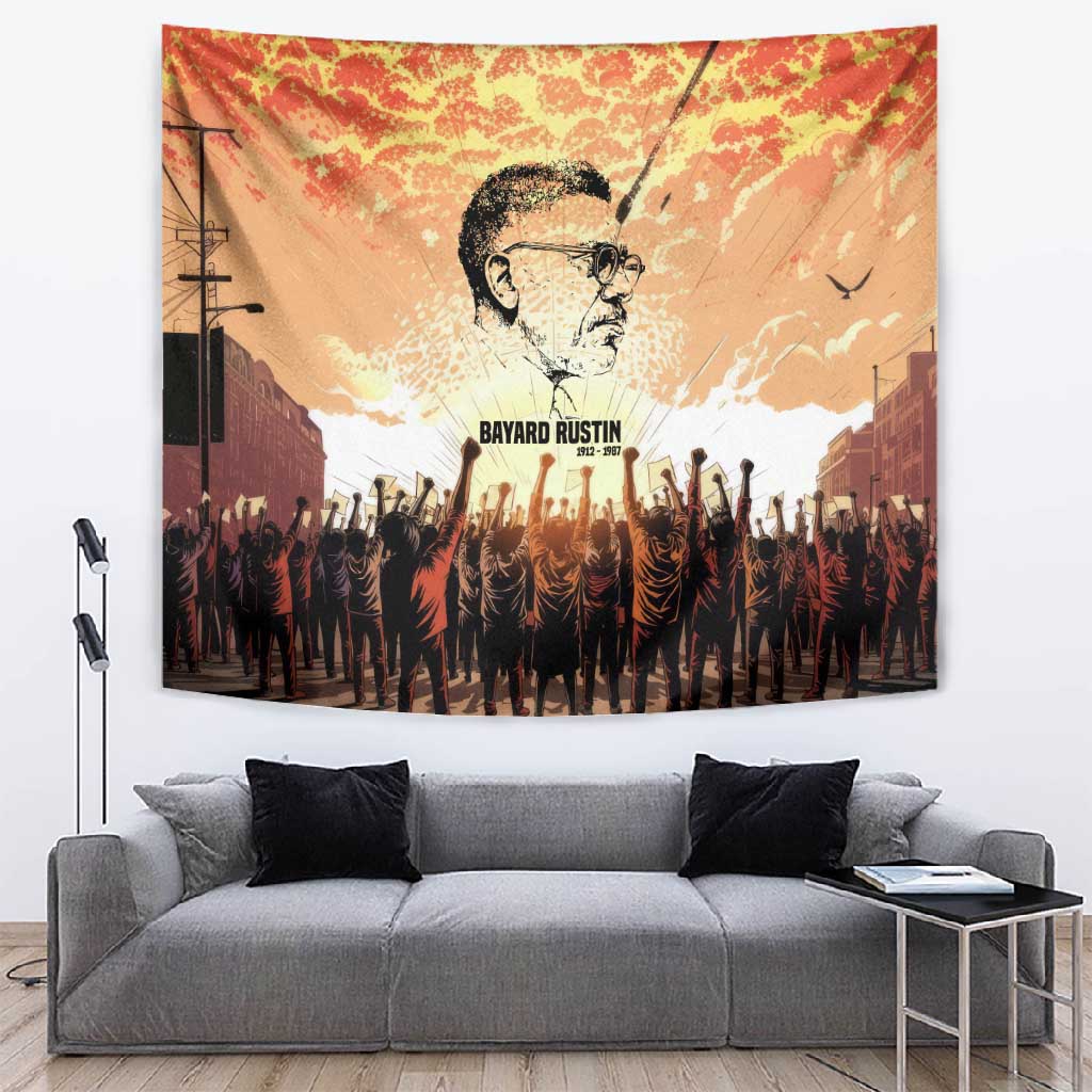 Bayard Rustin Tapestry with Radical Nonviolence Design Protest Crowd and Courage Civil Rights Tribute - Wonder Print Shop