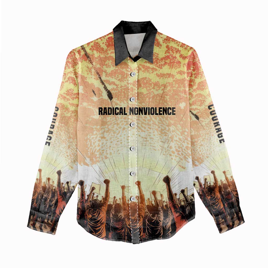 Bayard Rustin Women Casual Shirt with Radical Nonviolence Design Protest Crowd and Courage Civil Rights Tribute - Wonder Print Shop