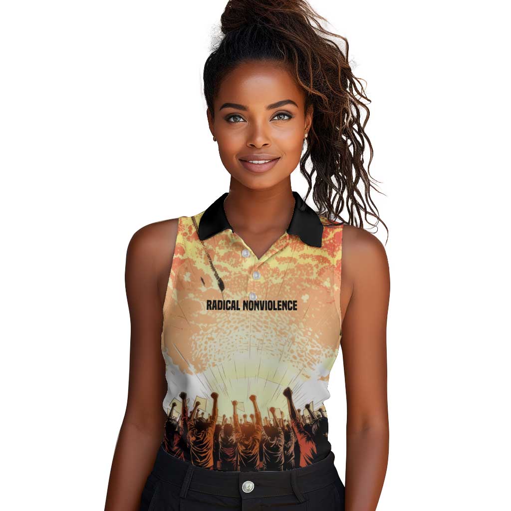 Bayard Rustin Women Sleeveless Polo Shirt with Radical Nonviolence Design Protest Crowd and Courage Civil Rights Tribute - Wonder Print Shop