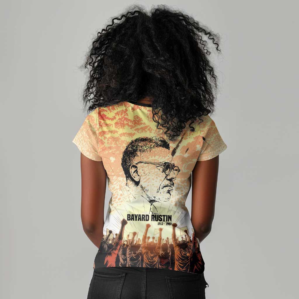 Bayard Rustin Women V-Neck T-Shirt with Radical Nonviolence Design Protest Crowd and Courage Civil Rights Tribute - Wonder Print Shop