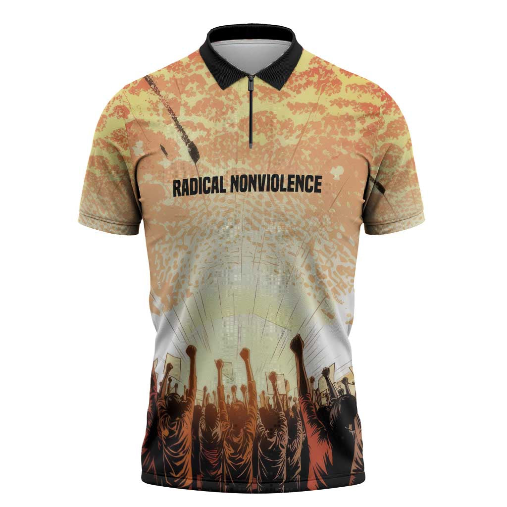 Bayard Rustin Zipper Polo Shirt with Radical Nonviolence Design Protest Crowd and Courage Civil Rights Tribute - Wonder Print Shop