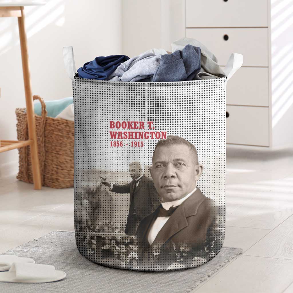 Booker T. Washington Laundry Basket Halftone Portrait Design Tilling a Field Quote Historical Civil Rights Tribute - Wonder Print Shop
