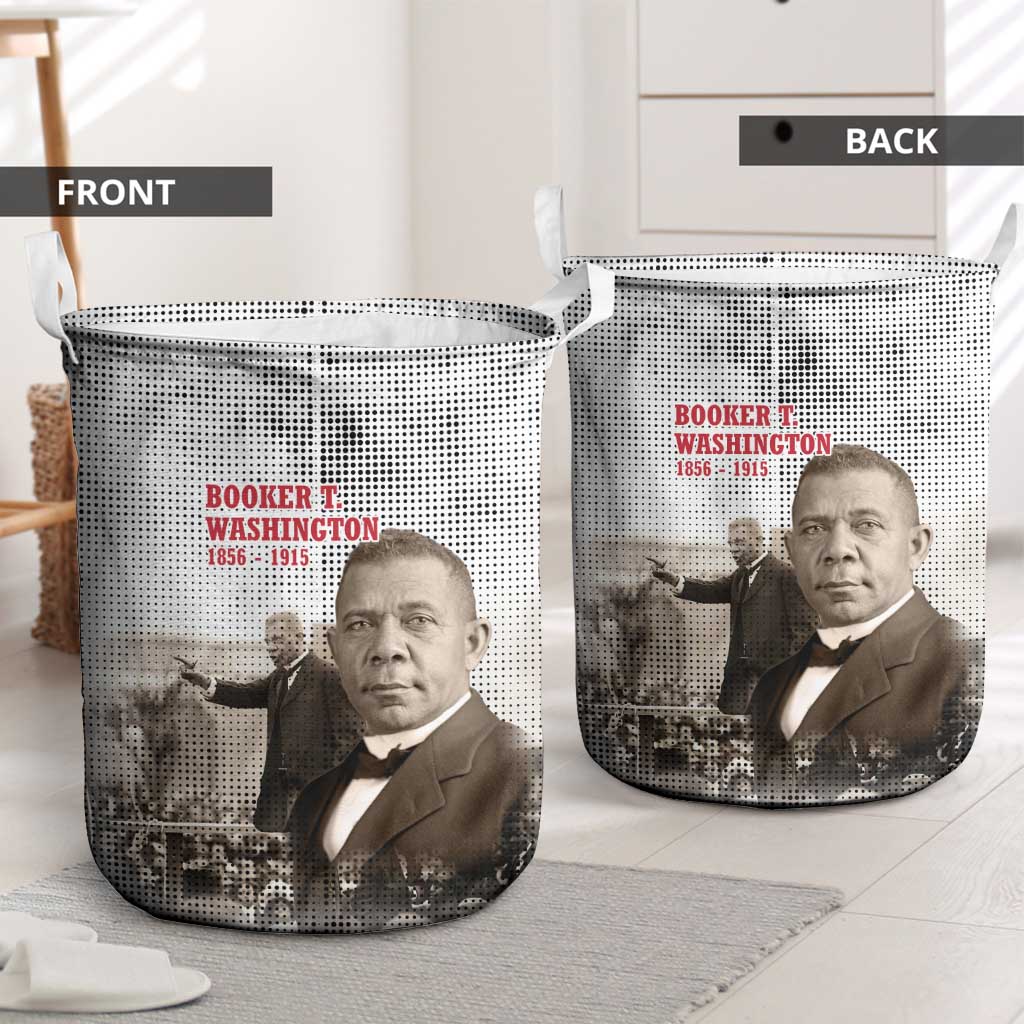 Booker T. Washington Laundry Basket Halftone Portrait Design Tilling a Field Quote Historical Civil Rights Tribute - Wonder Print Shop