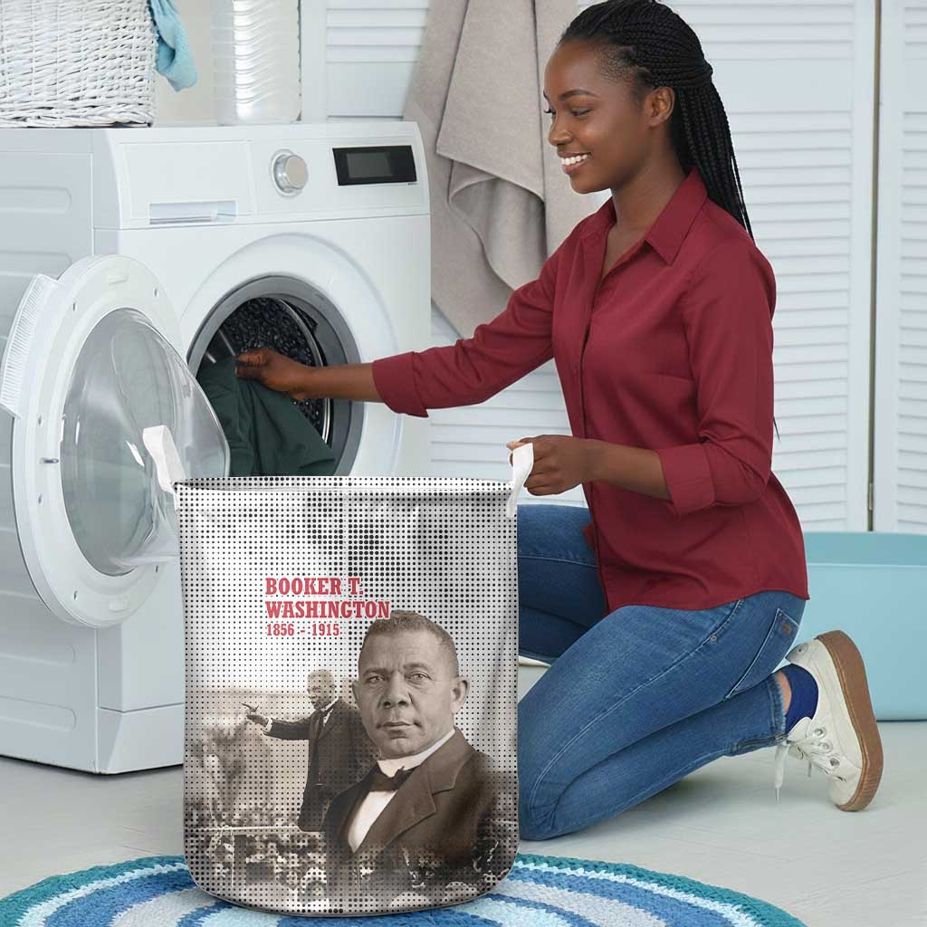 Booker T. Washington Laundry Basket Halftone Portrait Design Tilling a Field Quote Historical Civil Rights Tribute - Wonder Print Shop