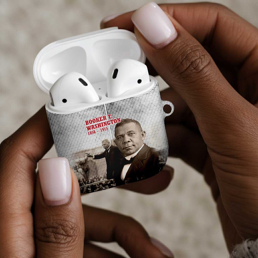 Booker T. Washington AirPods Case Halftone Portrait Design Tilling a Field Quote Historical Civil Rights Tribute - Wonder Print Shop