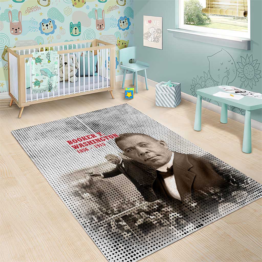 Booker T. Washington Area Rug Halftone Portrait Design Tilling a Field Quote Historical Civil Rights Tribute - Wonder Print Shop