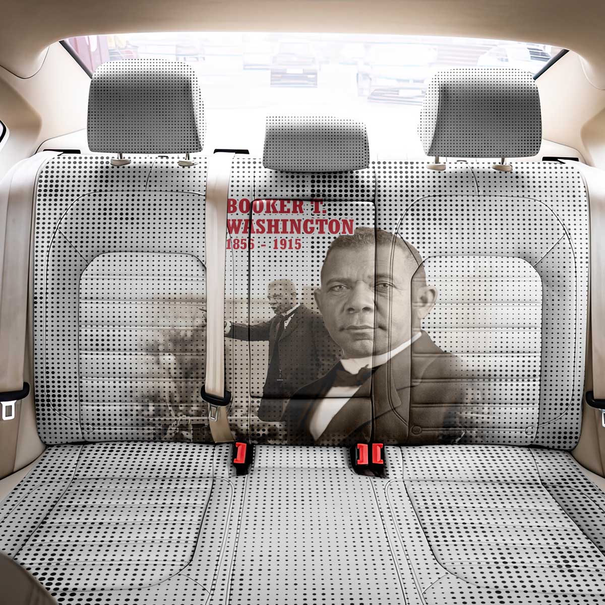 Booker T. Washington Back Car Seat Cover Halftone Portrait Design Tilling a Field Quote Historical Civil Rights Tribute - Wonder Print Shop