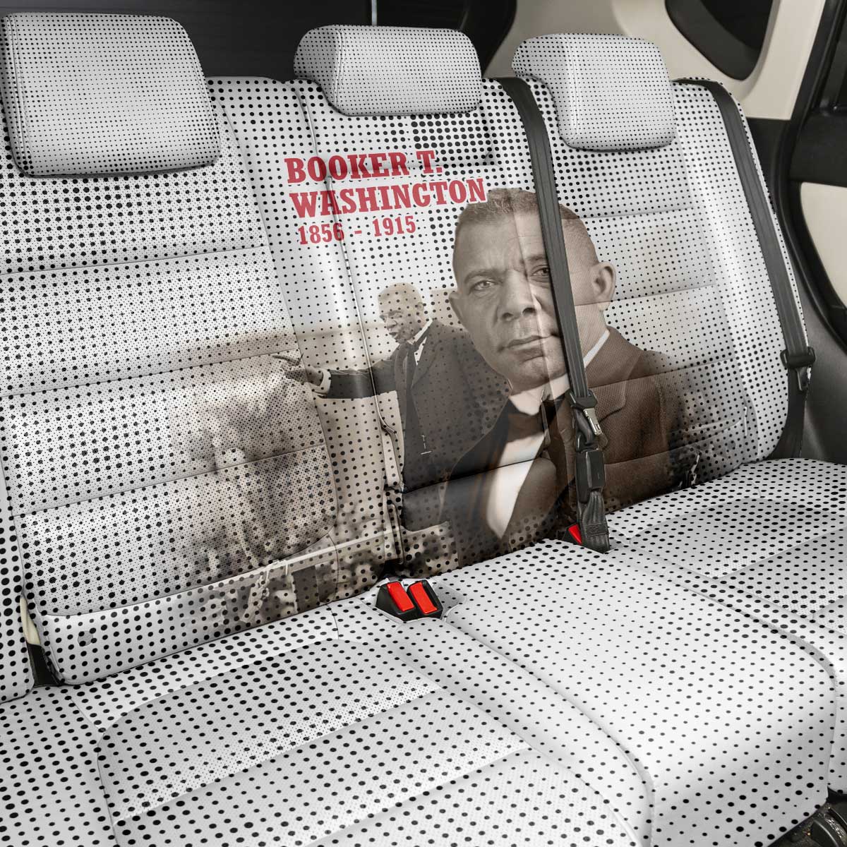 Booker T. Washington Back Car Seat Cover Halftone Portrait Design Tilling a Field Quote Historical Civil Rights Tribute - Wonder Print Shop