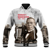 Booker T. Washington Baseball Jacket Halftone Portrait Design Tilling a Field Quote Historical Civil Rights Tribute - Wonder Print Shop