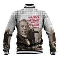 Booker T. Washington Baseball Jacket Halftone Portrait Design Tilling a Field Quote Historical Civil Rights Tribute - Wonder Print Shop