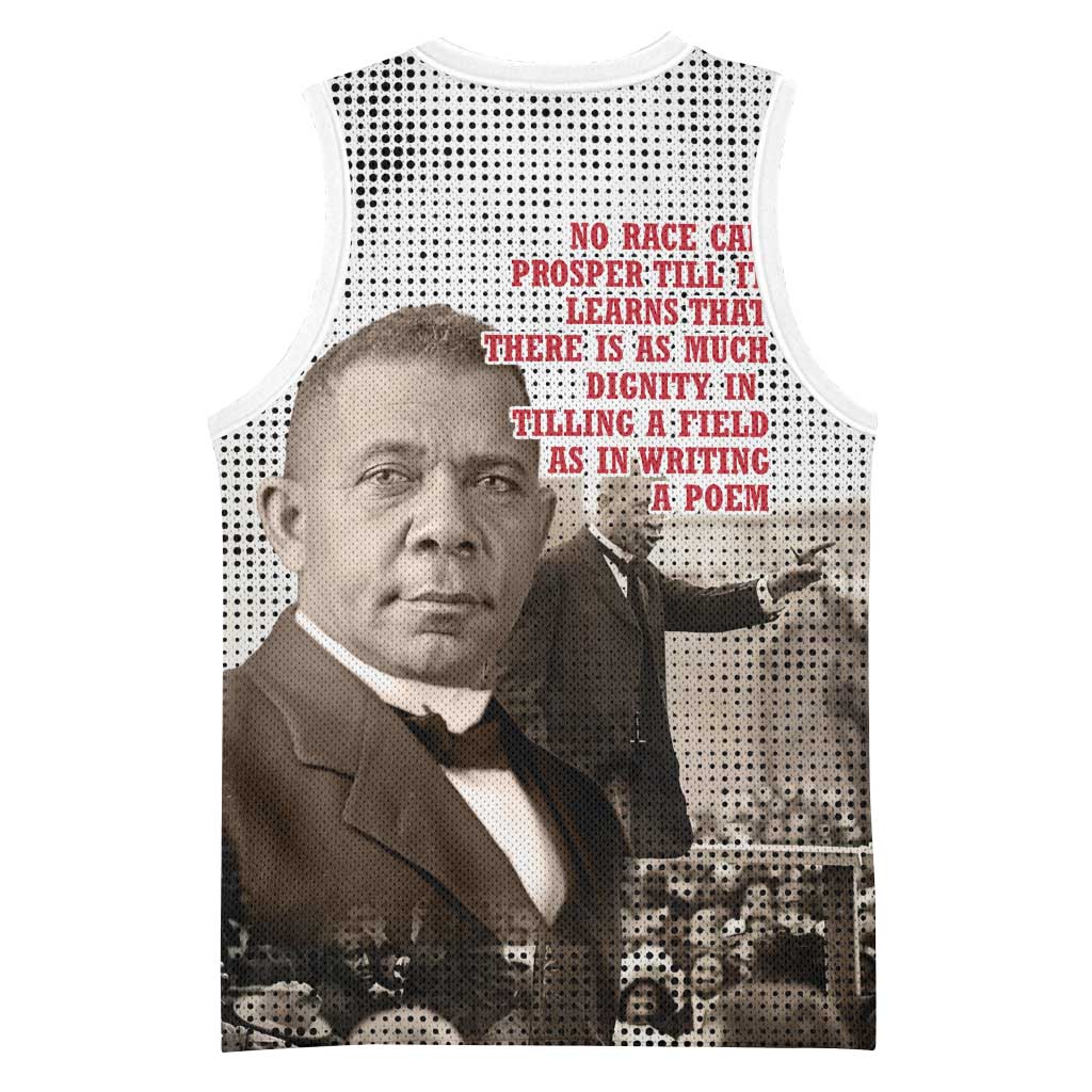 Booker T. Washington Basketball Jersey Halftone Portrait Design Tilling a Field Quote Historical Civil Rights Tribute - Wonder Print Shop