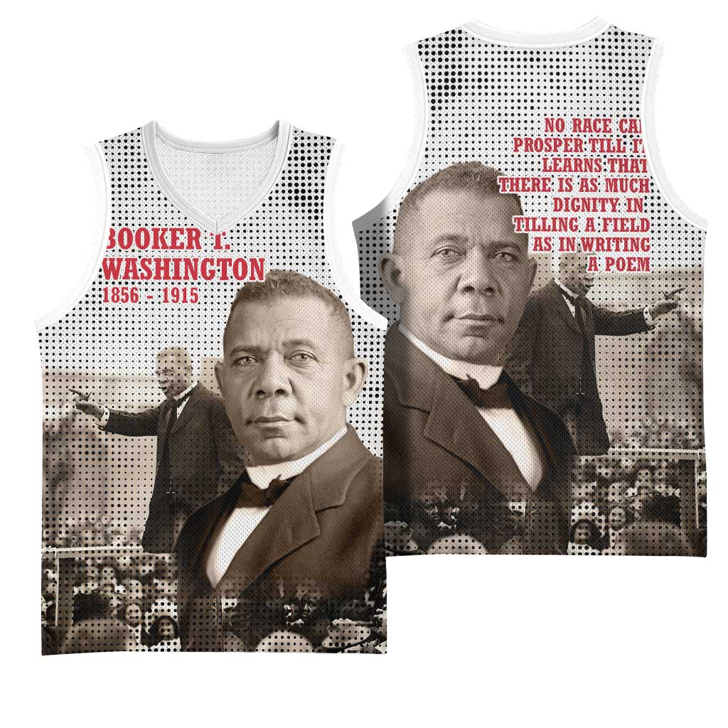 Booker T. Washington Basketball Jersey Halftone Portrait Design Tilling a Field Quote Historical Civil Rights Tribute - Wonder Print Shop
