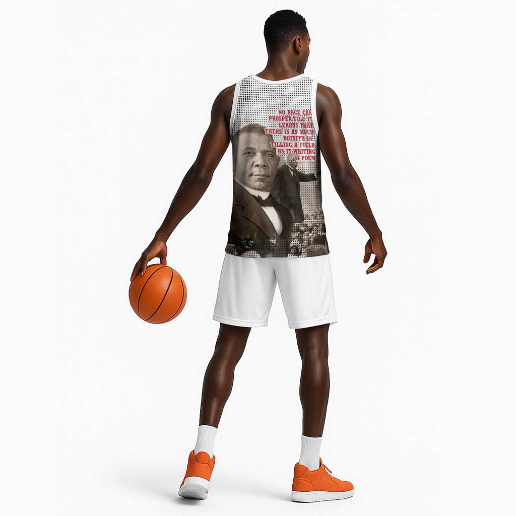 Booker T. Washington Basketball Jersey Halftone Portrait Design Tilling a Field Quote Historical Civil Rights Tribute - Wonder Print Shop