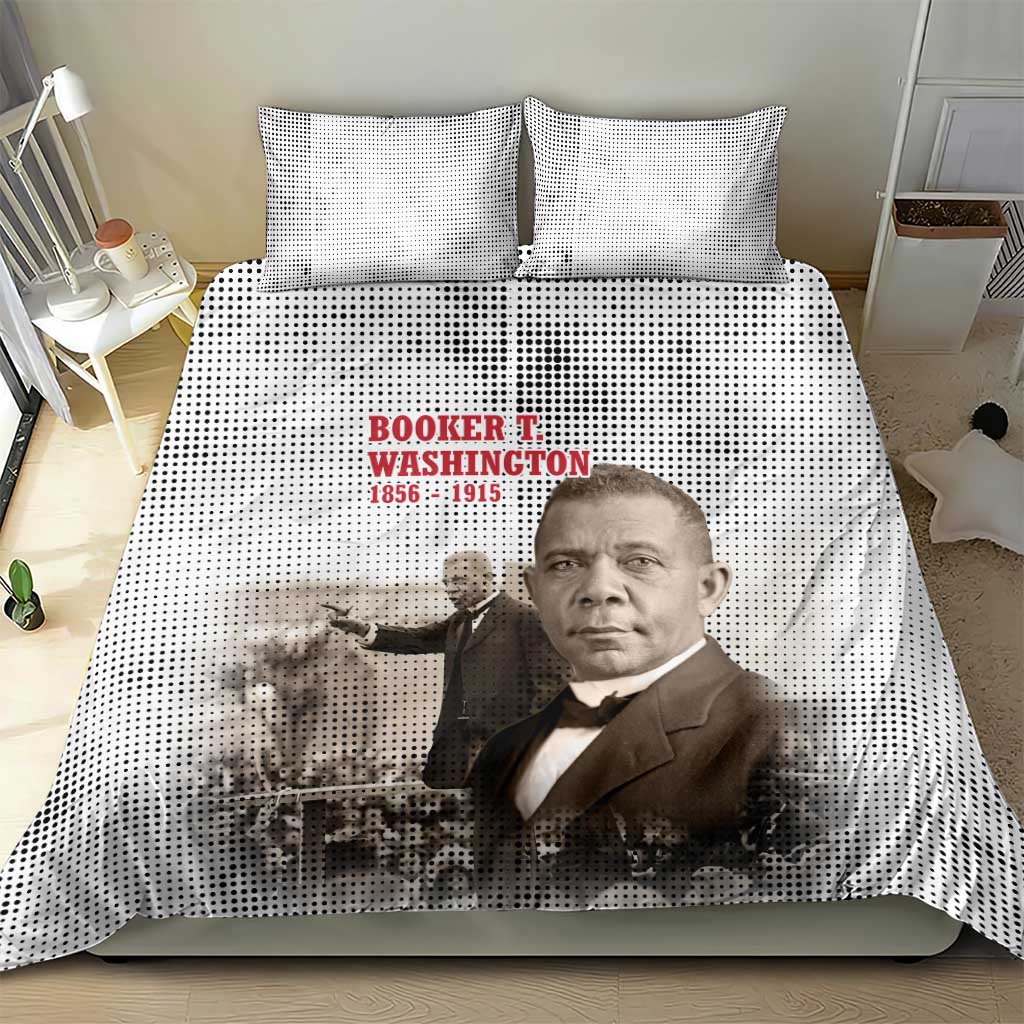Booker T. Washington Bedding Set Halftone Portrait Design Tilling a Field Quote Historical Civil Rights Tribute - Wonder Print Shop