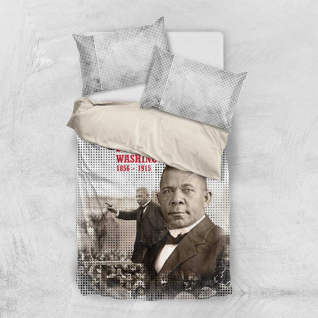 Booker T. Washington Bedding Set Halftone Portrait Design Tilling a Field Quote Historical Civil Rights Tribute - Wonder Print Shop