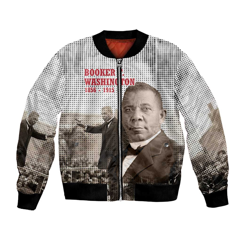 Booker T. Washington Bomber Jacket Halftone Portrait Design Tilling a Field Quote Historical Civil Rights Tribute - Wonder Print Shop