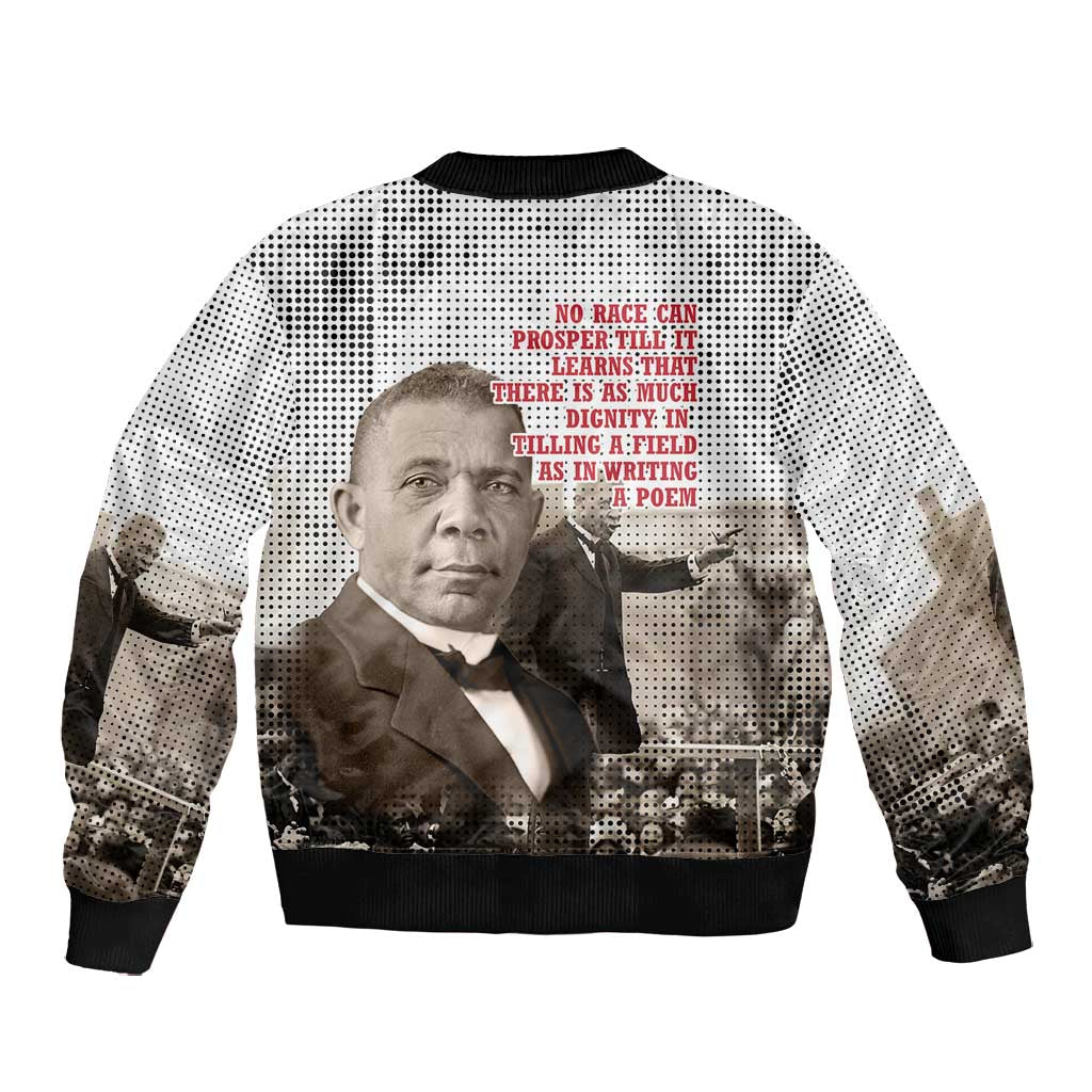 Booker T. Washington Bomber Jacket Halftone Portrait Design Tilling a Field Quote Historical Civil Rights Tribute - Wonder Print Shop